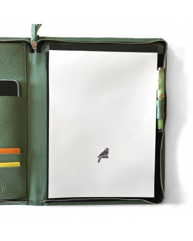 Porte-bloc PA Derby format A4 cuir sauge avec fermeture éclair