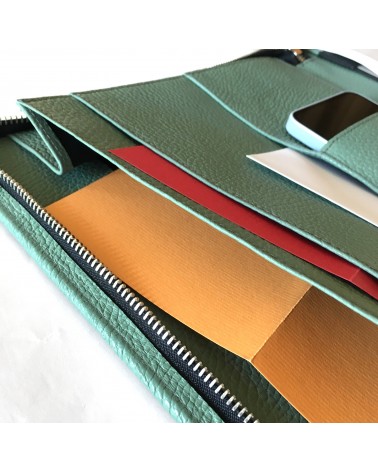 Porte-bloc PA Derby format A4 cuir sauge avec fermeture éclair