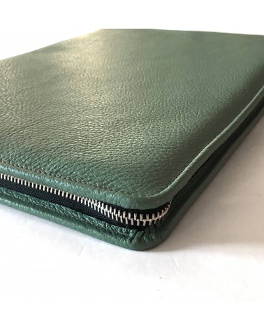 Porte-bloc PA Derby format A4 cuir sauge avec fermeture éclair