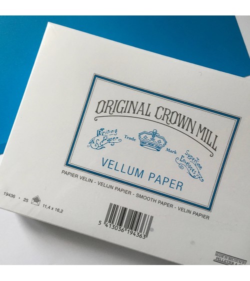 Enveloppes Original Crown Mill format C6 papier vélin blanc, rabat triangulaire gommé, fabriqué en Belgique.