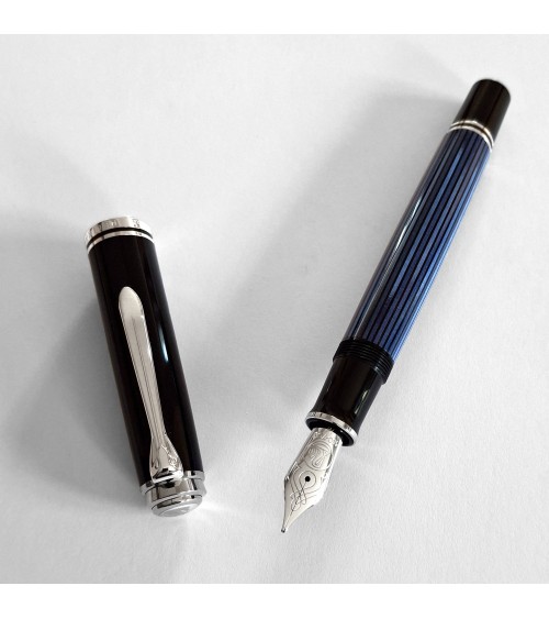 Stylo-plume à piston Pelikan Souverän 805 Black Blue, plume or 18 carats rhodié