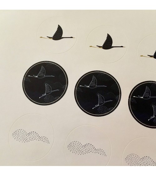 Stickers du coffret correspondance de Monsieur Papier: "Vol de nuit". L'Ecritoire design, lausanne.