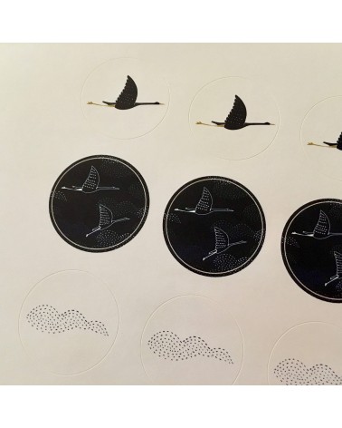 Stickers du coffret correspondance de Monsieur Papier: "Vol de nuit". L'Ecritoire design, lausanne.