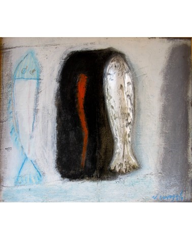 Tableau titré « Lamproie », 1999, par le peintre cubain Vladimir Carvajal