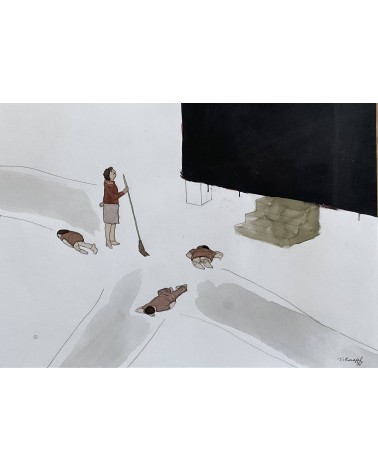 Tableau titré « Balai en main », 2019, par le peintre cubain Vladimir Carvajal