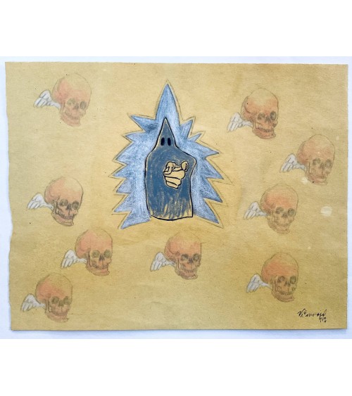 Tableau titré « Hodie mihi cras tibi», 2019, par le peintre cubain Vladimir Carvajal