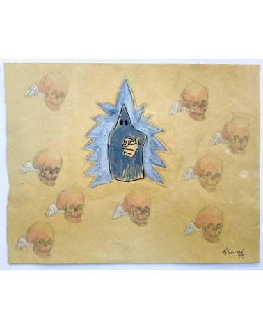 Tableau titré « Hodie mihi cras tibi», 2019, par le peintre cubain Vladimir Carvajal