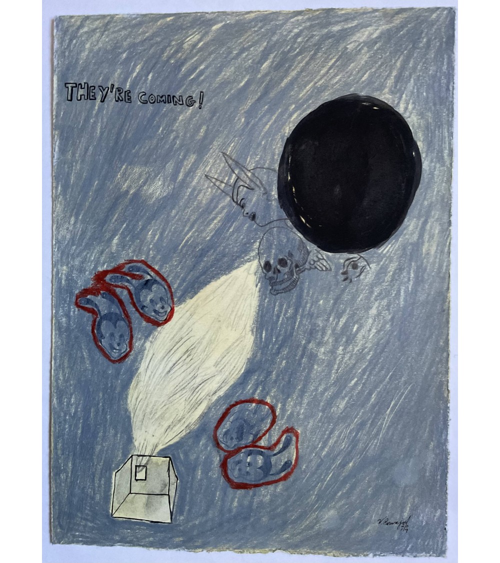 Tableau titré « They are coming », 2019, par le peintre cubain Vladimir Carvajal