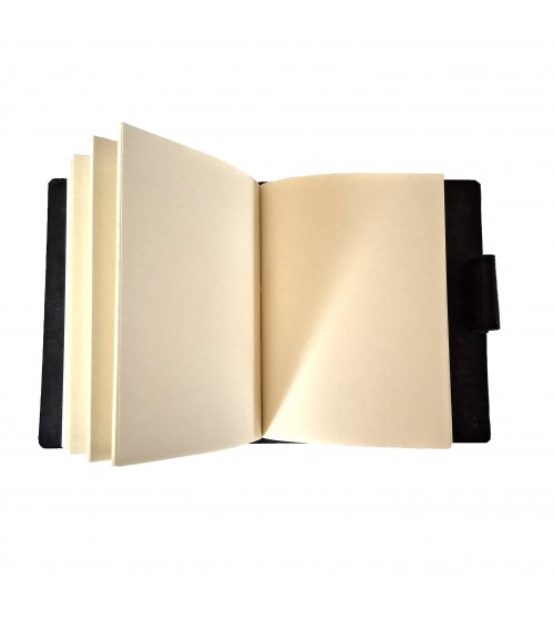 Carnet PA rechargeable cuir noir, 288 pages blanches format A6