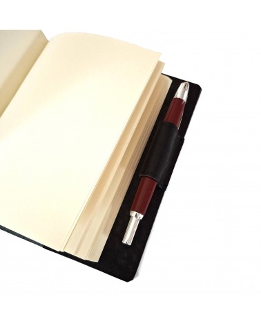 Carnet PA rechargeable cuir noir, 288 pages blanches format A6