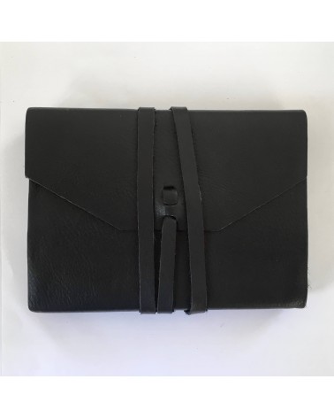 Carnet rechargeable Manufactus Laccio, couverture cuir de veau noir, grandes tailles, fabriqué en Italie