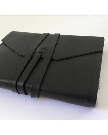 Carnet rechargeable Manufactus Laccio, couverture cuir de veau noir, grandes tailles, fabriqué en Italie