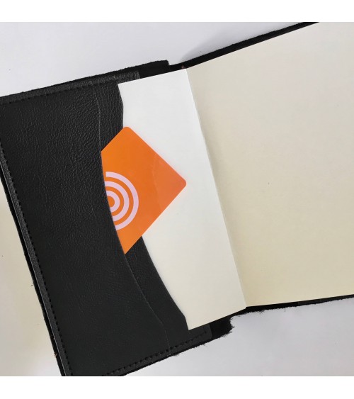 Carnet rechargeable Manufactus Laccio, couverture cuir de veau noir, grandes tailles, fabriqué en Italie