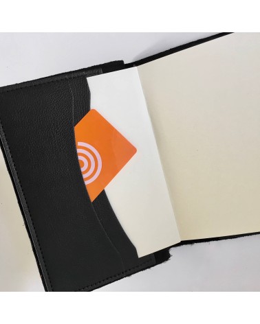 Carnet rechargeable Manufactus Laccio, couverture cuir de veau noir, grandes tailles, fabriqué en Italie