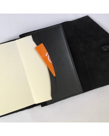 Carnet rechargeable Manufactus Laccio, couverture cuir de veau noir, grandes tailles, fabriqué en Italie