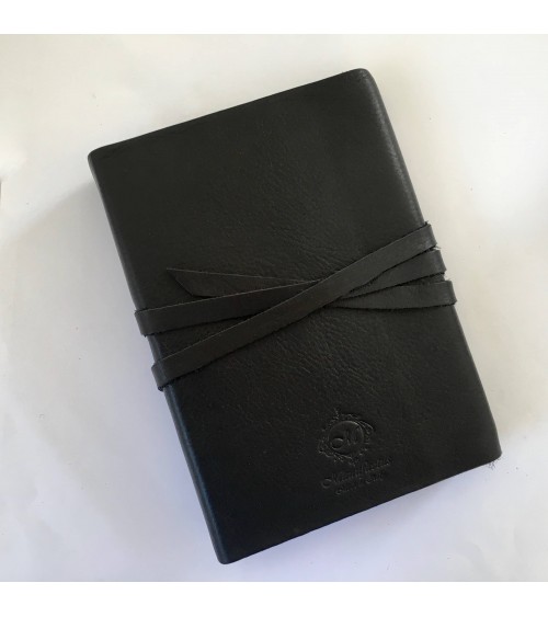 Carnet rechargeable Manufactus Laccio, couverture cuir de veau noir, grandes tailles, fabriqué en Italie