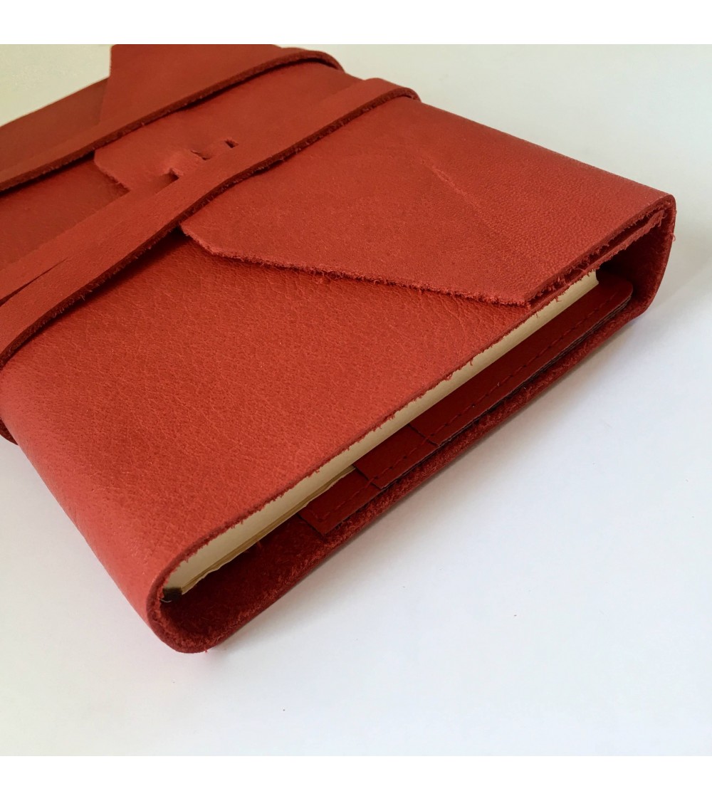 Carnet rechargeable Manufactus Laccio, couverture cuir de veau rouge, grandes tailles, fabriqué en Italie