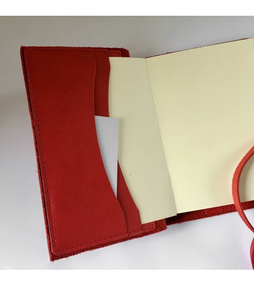 Carnet rechargeable Manufactus Laccio, couverture cuir de veau rouge, grandes tailles, fabriqué en Italie