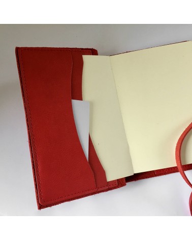 Carnet rechargeable Manufactus Laccio, couverture cuir de veau rouge, grandes tailles, fabriqué en Italie