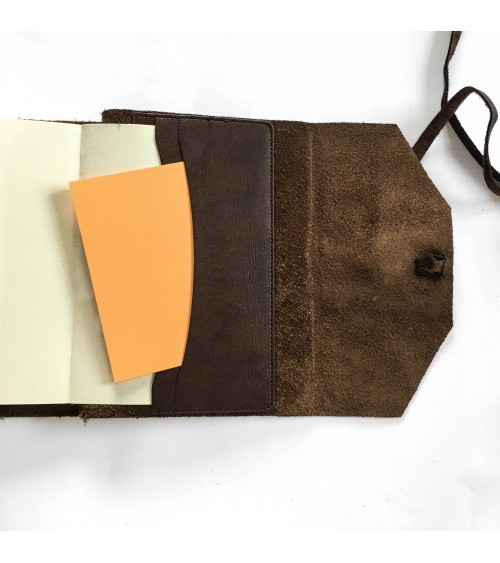 Carnet rechargeable Manufactus Laccio, couverture cuir de veau marron, fabriqué en Italie