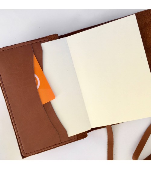 Carnet rechargeable Manufactus Laccio, couverture cuir de veau cognac, fabriqué en Italie