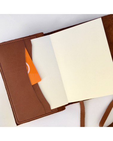 Carnet rechargeable Manufactus Laccio, couverture cuir de veau cognac, fabriqué en Italie