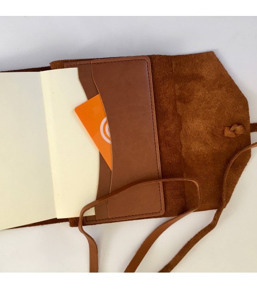 Carnet rechargeable Manufactus Laccio, couverture cuir de veau cognac, fabriqué en Italie