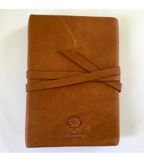 Carnet rechargeable Manufactus Laccio, couverture cuir de veau cognac, fabriqué en Italie
