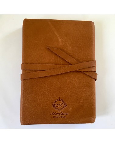 Carnet rechargeable Manufactus Laccio, couverture cuir de veau cognac, fabriqué en Italie