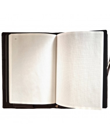 Carnet X47 rechargeable, cuir brun foncé, format A6, contient 4 carnets