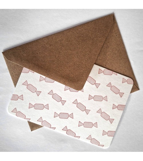 Set de cinq cartes Bonbons Le Typographe et enveloppes papier recyclé Original Crown Mill, format A6