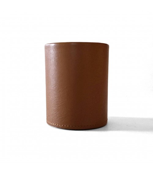 Pot à crayons PA recouvert de cuir couleur cognac