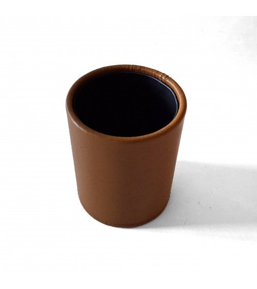 Pot à crayons PA recouvert de cuir couleur cognac