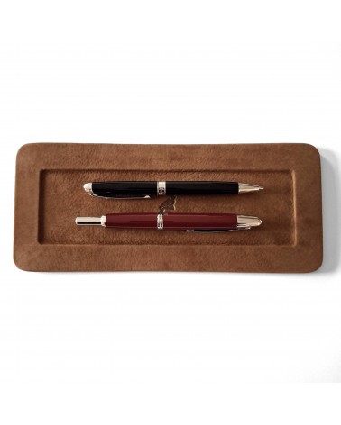 Plateau porte stylo PA cuir nubuk cognac