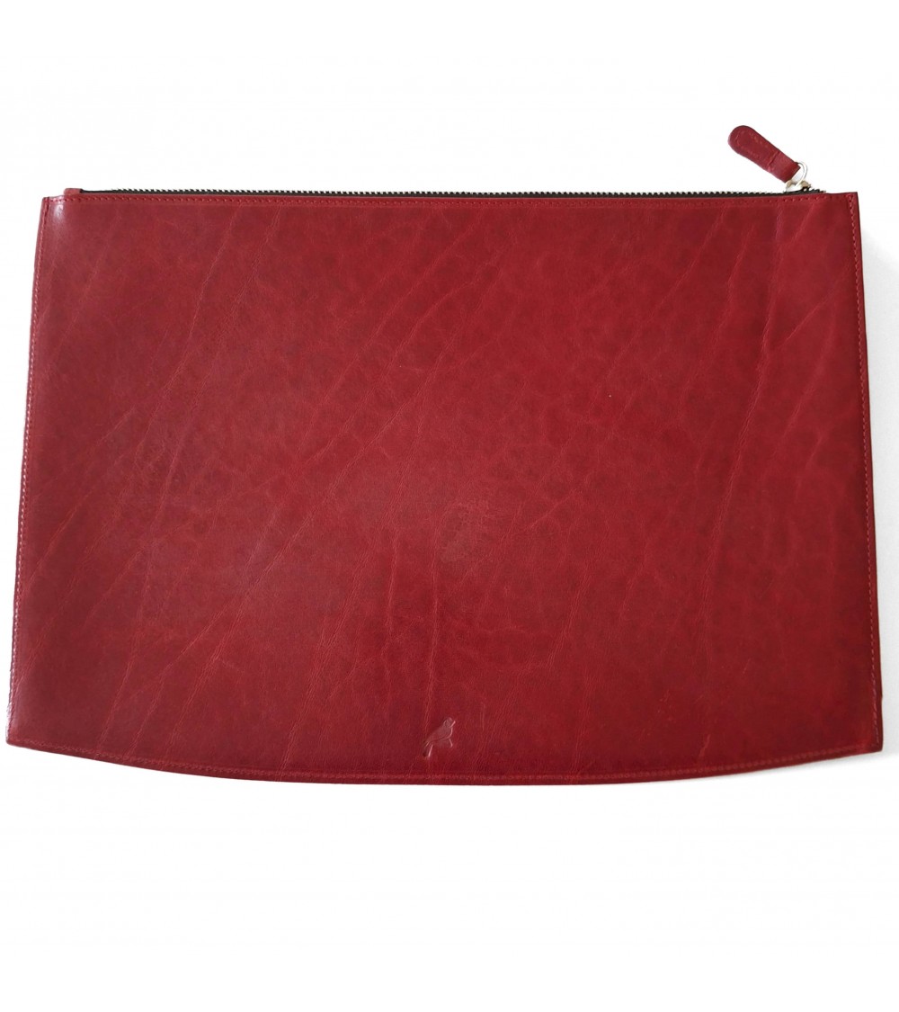 Poche plate zippée PA Allgäu, cuir épais rouge bordeaux doublé