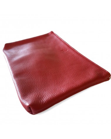 Poche plate zippée pour format A5, cuir grainé rouge bordeaux