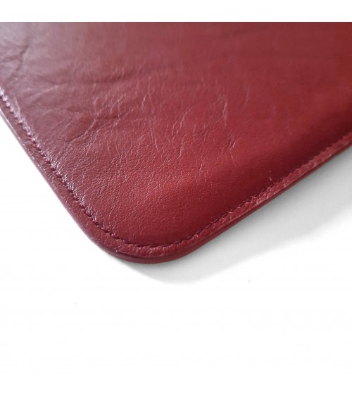 Poche plate zippée Récife cuir rouge bordeaux doublé tissu, fabriqué en France