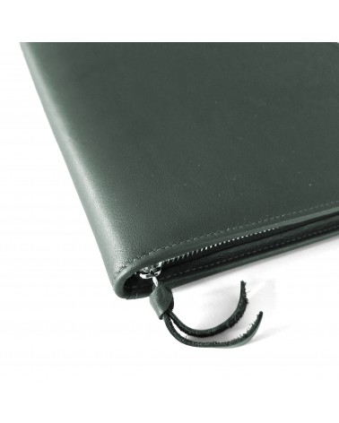 Porte-bloc zippé PA Impulse format A4 cuir vert foncé, fabriqué en Allemagne
