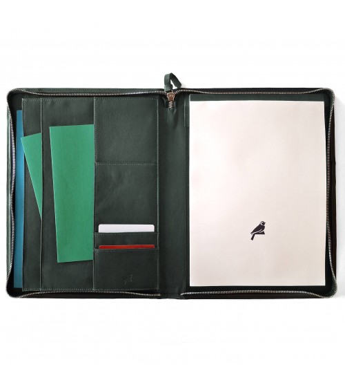 Porte-bloc zippé PA Impulse format A4 cuir vert foncé, fabriqué en Allemagne