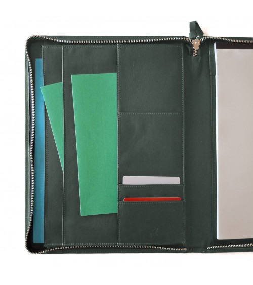 Porte-bloc zippé PA Impulse format A4 cuir vert foncé, fabriqué en Allemagne