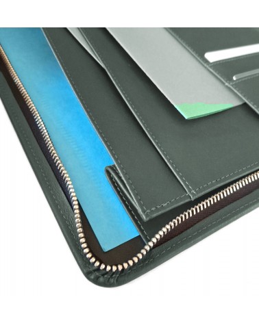 Porte-bloc zippé PA Impulse format A4 cuir vert foncé, fabriqué en Allemagne