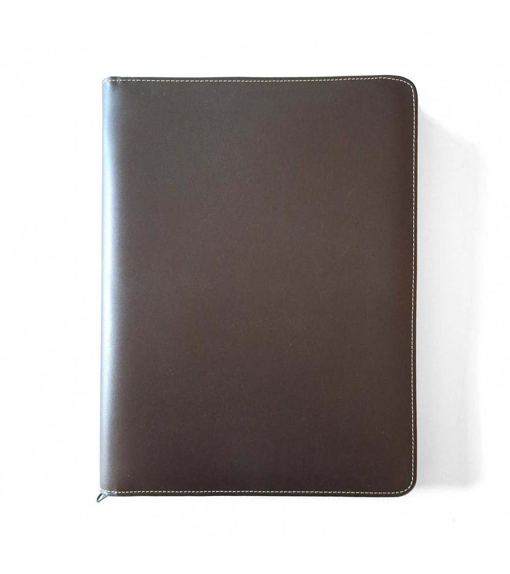 Porte-bloc zippé PA Garda format A4 brun foncé, bloc-notes et boucle stylo