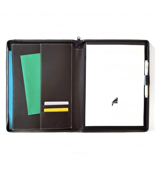 Porte-bloc zippé PA Garda format A4 brun foncé, bloc-notes et boucle stylo