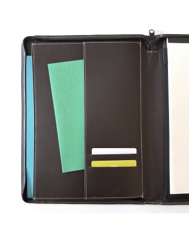 Porte-bloc zippé PA Garda format A4 brun foncé, bloc-notes et boucle stylo