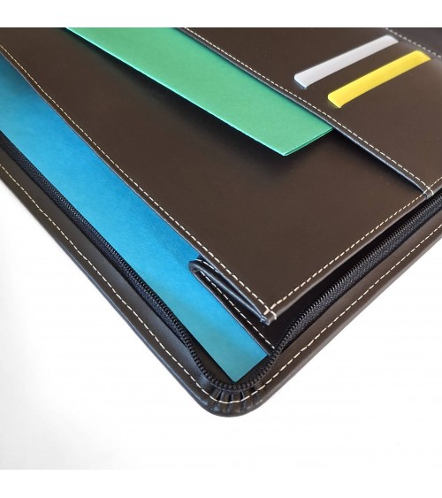 Porte-bloc zippé PA Garda format A4 brun foncé, bloc-notes et boucle stylo