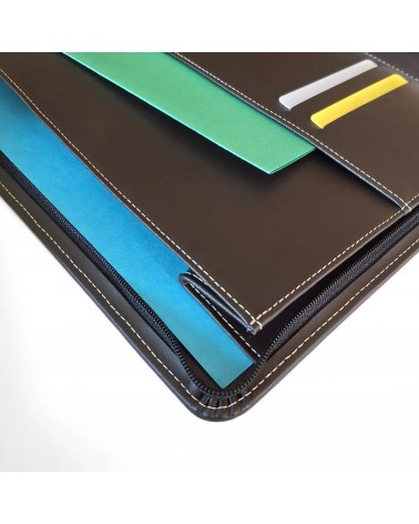Porte-bloc zippé PA Garda format A4 brun foncé, bloc-notes et boucle stylo