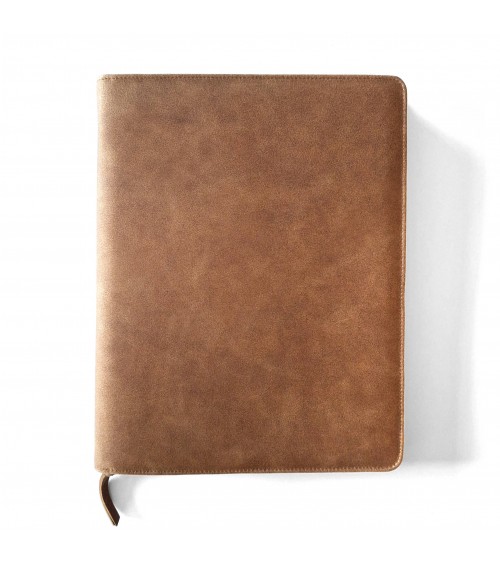 Porte-bloc zippé PA Montana format A4 cuir brun clair, bloc-notes et boucle stylo