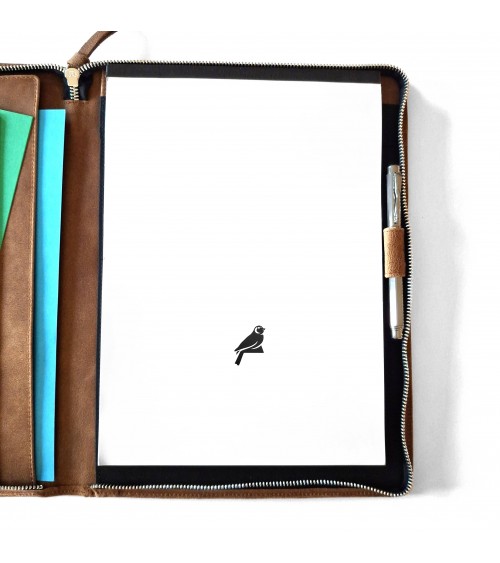 Porte-bloc zippé PA Montana format A4 cuir brun clair, bloc-notes et boucle stylo