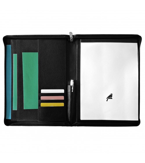 Porte-bloc-notes zippé PA Carpe Diem format A4 cuir grainé noir