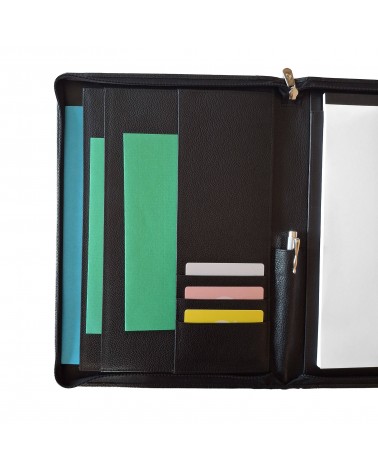 Porte-bloc-notes zippé PA Carpe Diem format A4 cuir grainé noir